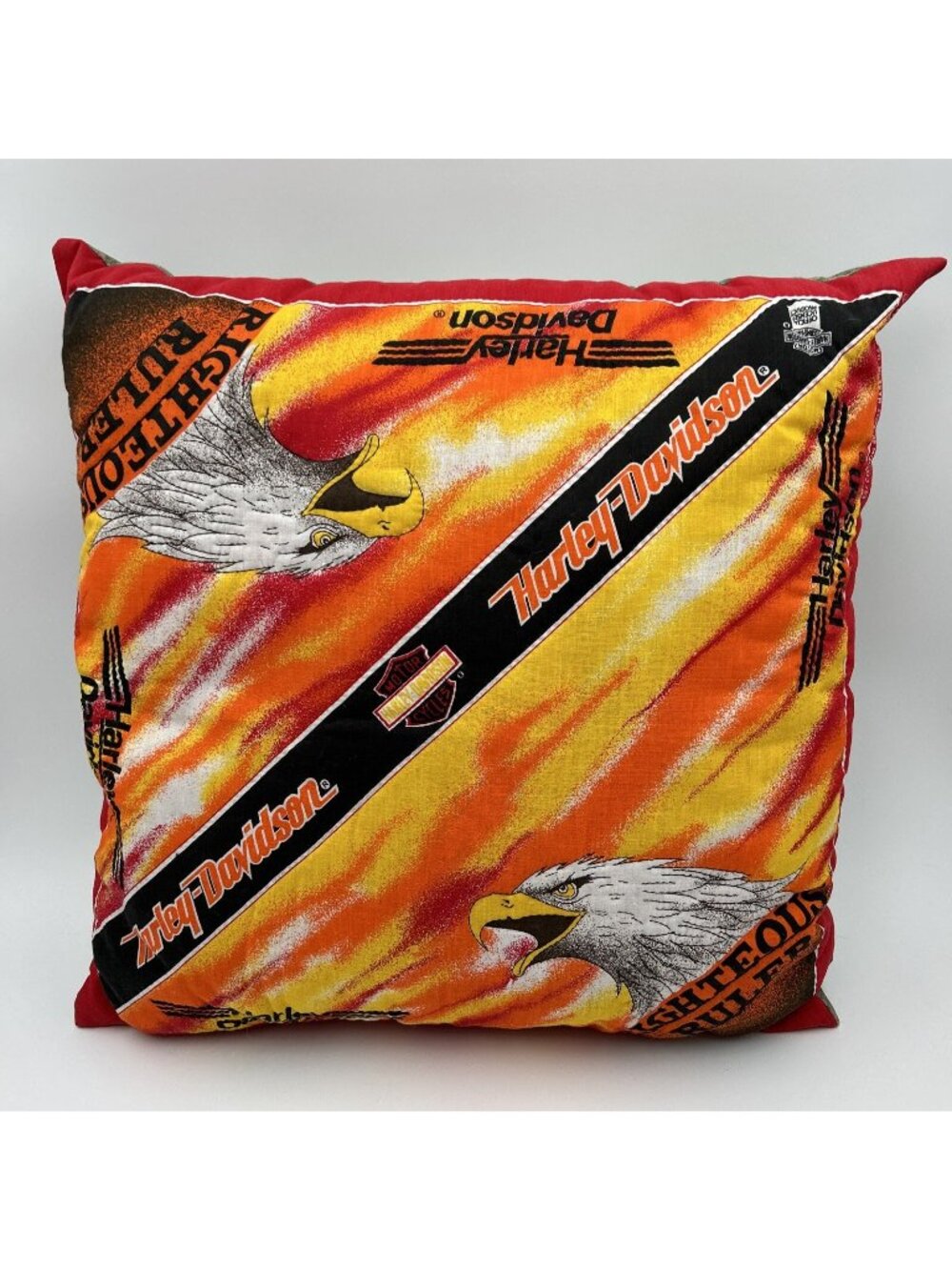 Vintage Harley Davidson Bandana Righteous Ruler Eagle Red/Orange Pillow Handmade
